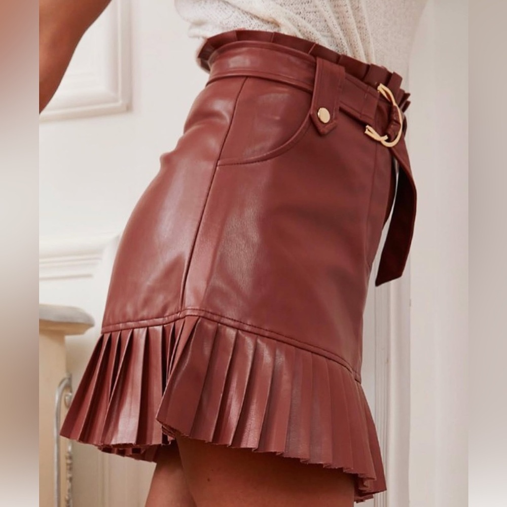 Pleated Leather Skirt
